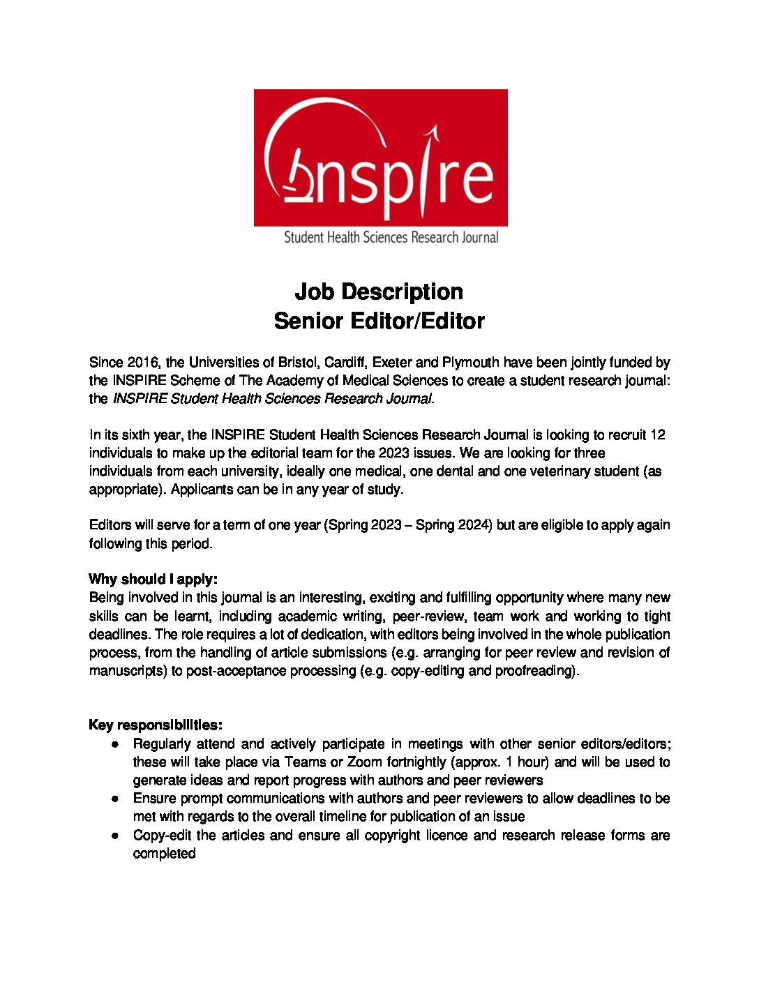 Job Description INSPIRE Editorial Team 2023 2024 Pdf 